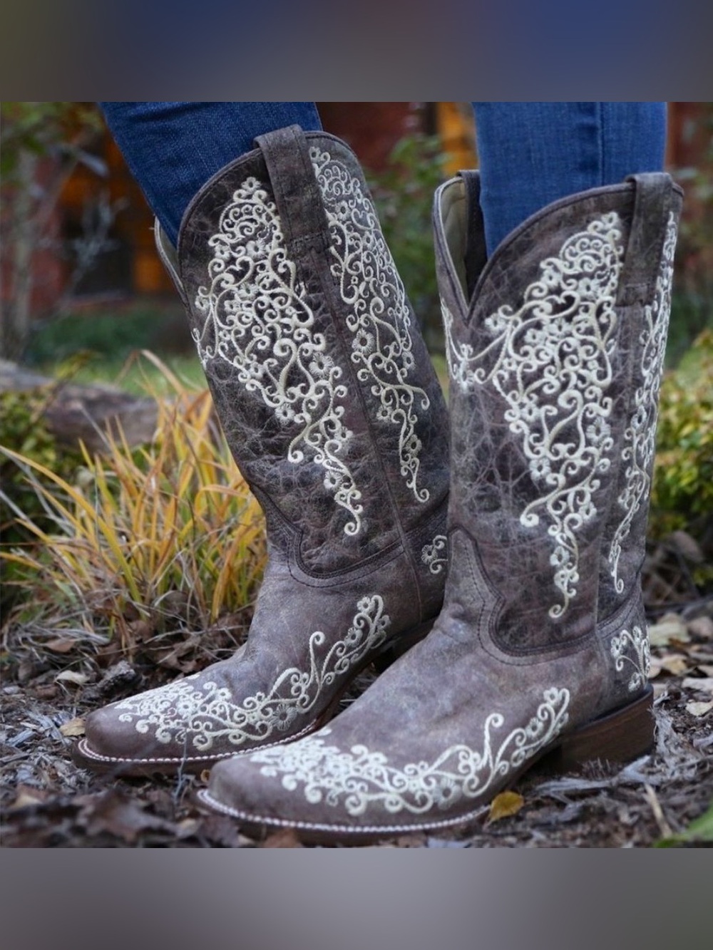 Corral Crater Bone Embroidery Square Toe Cowgirl Cowboy Boots A1094 Womens 6 M